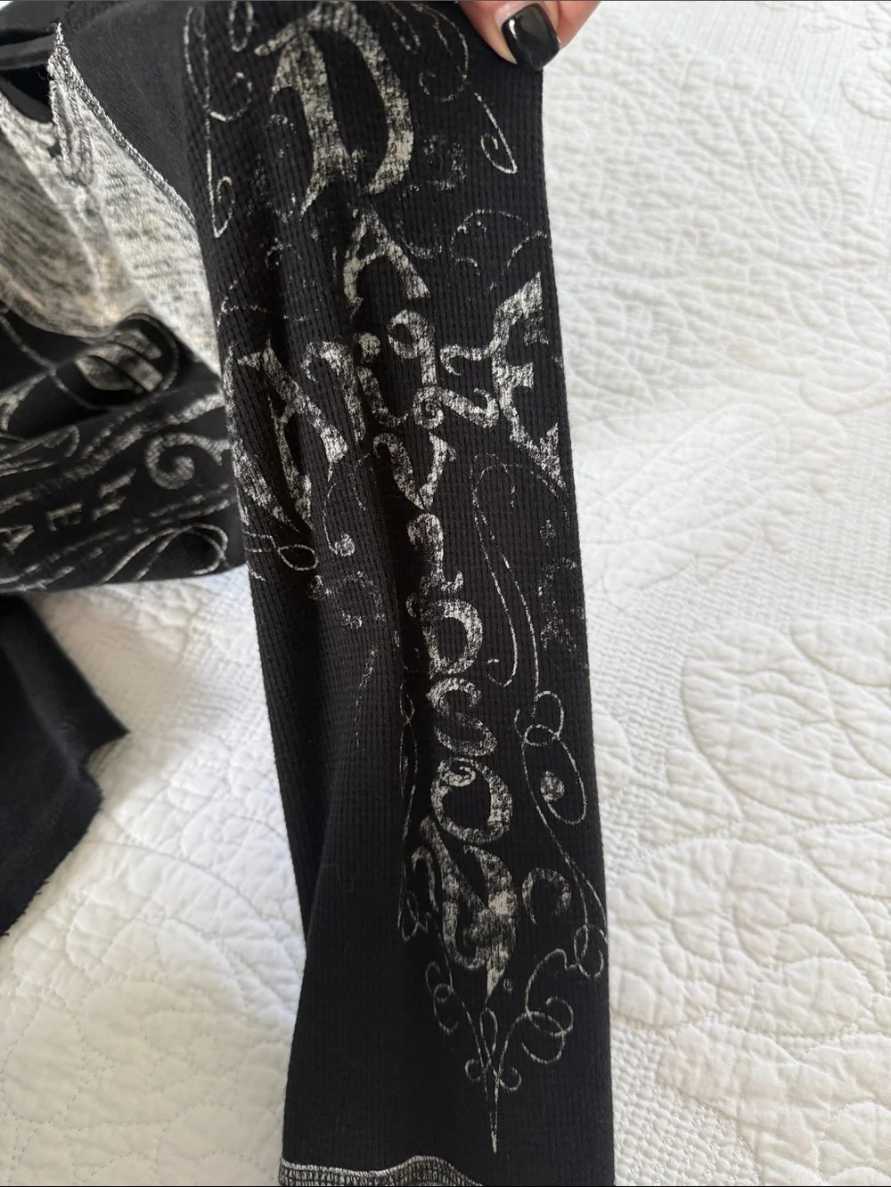 Ed Hardy Black & Gray Graphic Raglan Thermal Top